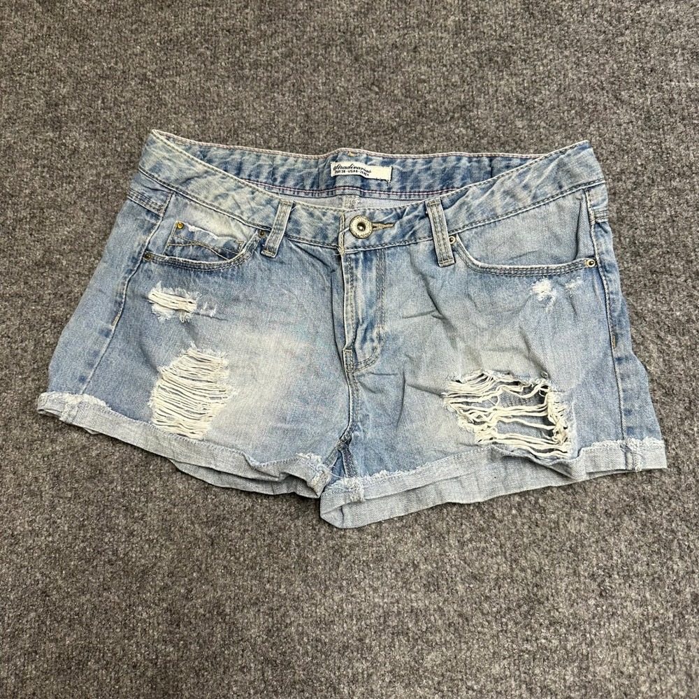 Stradivarius Denim Shorts Womens Size 6 Light Wash Distressed Cotton Raw Hem